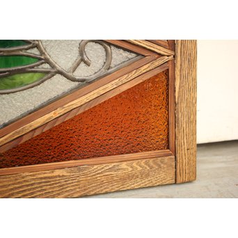 フルレストア 和製ステンドガラス 明り取り　2枚1組　GD1293 