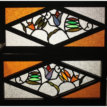 フルレストア 和製ステンドガラス 明り取り　2枚1組　GD1293 