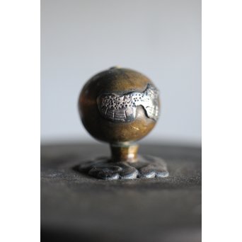 能登川亀文堂 波千鳥提手 楼閣山水銀象嵌丸形鉄瓶 湯沸　M216 