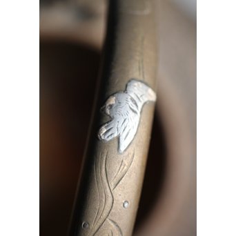 能登川亀文堂 波千鳥提手 楼閣山水銀象嵌丸形鉄瓶 湯沸　M216 