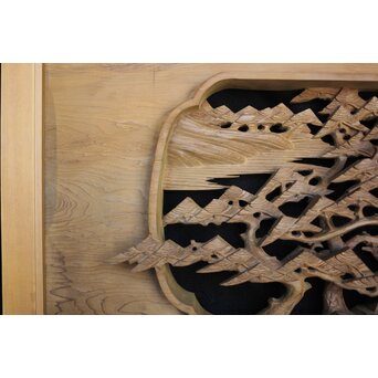 深彫 楼閣木彫欄間 2枚1組　R0002YD 