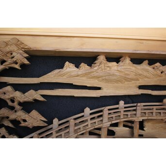 深彫 楼閣木彫欄間 2枚1組　R0002YD 