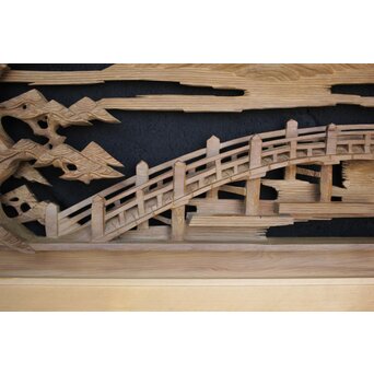 深彫 楼閣木彫欄間 2枚1組　R0002YD 