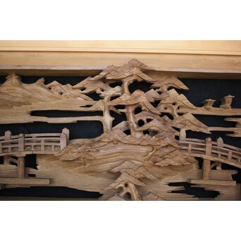 深彫 楼閣木彫欄間 2枚1組　R0002YD 