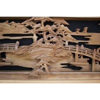 深彫 楼閣木彫欄間 2枚1組　R0002YD 