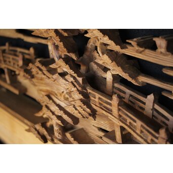 深彫 楼閣木彫欄間 2枚1組　R0002YD 