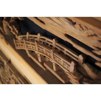 深彫 楼閣木彫欄間 2枚1組　R0002YD 