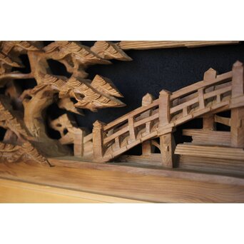 深彫 楼閣木彫欄間 2枚1組　R0002YD 