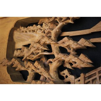 深彫 楼閣木彫欄間 2枚1組　R0002YD 