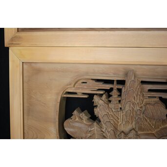 深彫 楼閣木彫欄間 2枚1組　R0002YD 