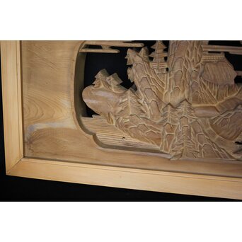 深彫 楼閣木彫欄間 2枚1組　R0002YD 