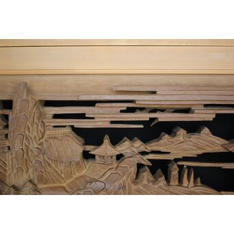 深彫 楼閣木彫欄間 2枚1組　R0002YD 