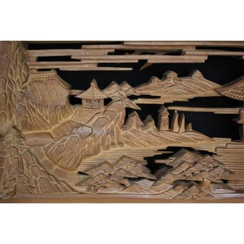 深彫 楼閣木彫欄間 2枚1組　R0002YD 