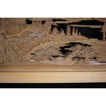 深彫 楼閣木彫欄間 2枚1組　R0002YD 