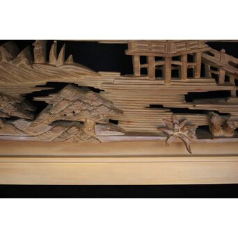 深彫 楼閣木彫欄間 2枚1組　R0002YD 