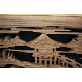 深彫 楼閣木彫欄間 2枚1組　R0002YD 