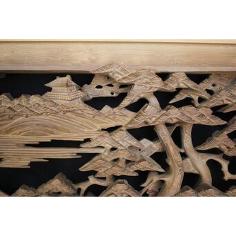 深彫 楼閣木彫欄間 2枚1組　R0002YD 