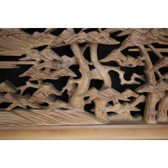 深彫 楼閣木彫欄間 2枚1組　R0002YD 