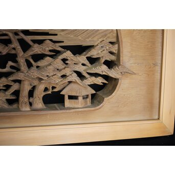 深彫 楼閣木彫欄間 2枚1組　R0002YD 