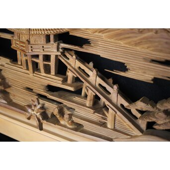 深彫 楼閣木彫欄間 2枚1組　R0002YD 