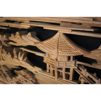 深彫 楼閣木彫欄間 2枚1組　R0002YD 