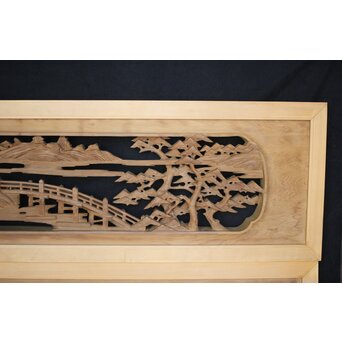 深彫 楼閣木彫欄間 2枚1組　R0002YD 