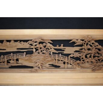 深彫 楼閣木彫欄間 2枚1組　R0002YD 