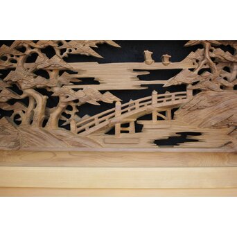 深彫 楼閣木彫欄間 2枚1組　R0002YD 