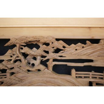 深彫 楼閣木彫欄間 2枚1組　R0002YD 