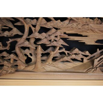 深彫 楼閣木彫欄間 2枚1組　R0002YD 