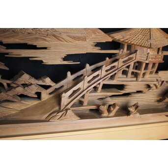 深彫 楼閣木彫欄間 2枚1組　R0002YD 