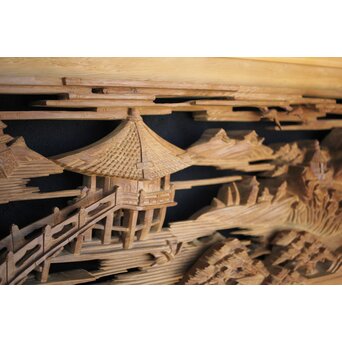 深彫 楼閣木彫欄間 2枚1組　R0002YD 