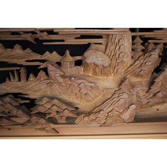 深彫 楼閣木彫欄間 2枚1組　R0002YD 