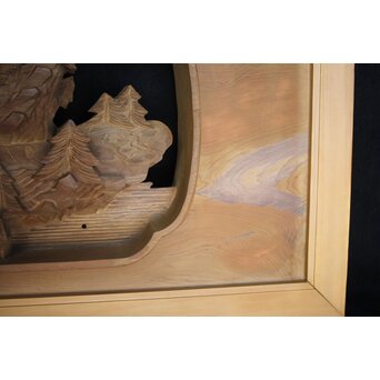 深彫 楼閣木彫欄間 2枚1組　R0002YD 