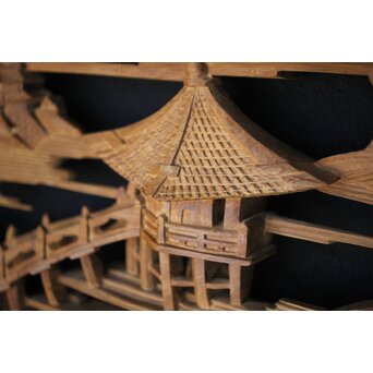 深彫 楼閣木彫欄間 2枚1組　R0002YD 