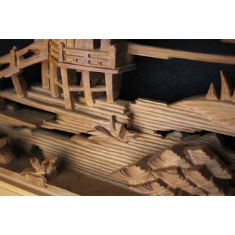 深彫 楼閣木彫欄間 2枚1組　R0002YD 