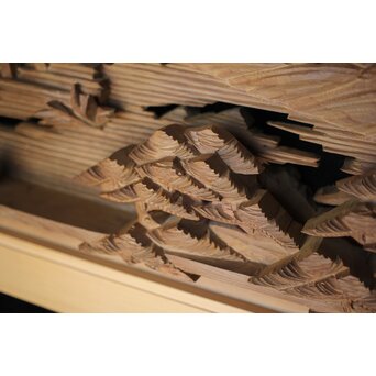 深彫 楼閣木彫欄間 2枚1組　R0002YD 