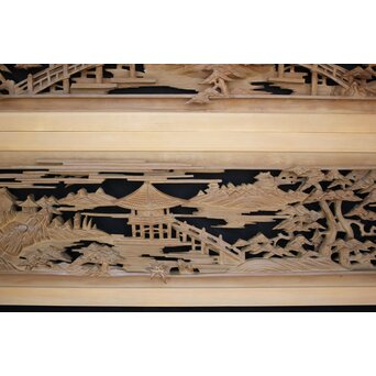 深彫 楼閣木彫欄間 2枚1組　R0002YD 