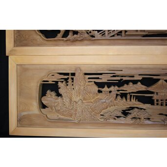 深彫 楼閣木彫欄間 2枚1組　R0002YD 