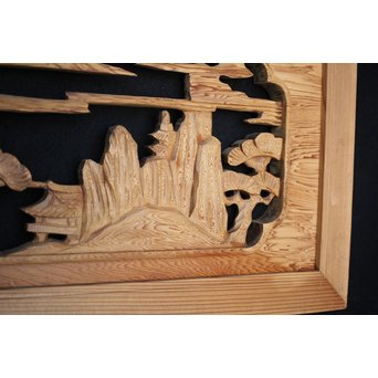 中型 楼閣木彫欄間 2枚1組　R0003 