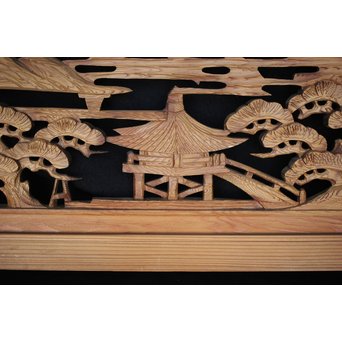 中型 楼閣木彫欄間 2枚1組　R0003 