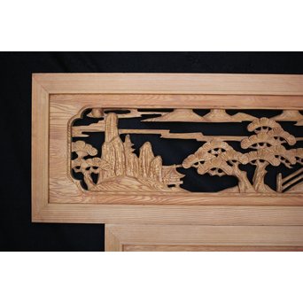 中型 楼閣木彫欄間 2枚1組　R0003 