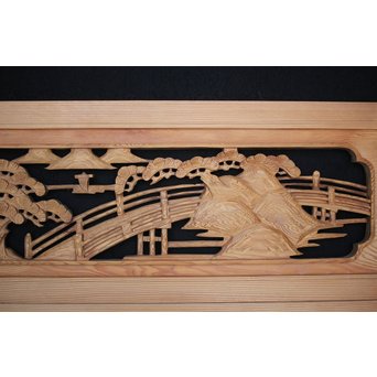 中型 楼閣木彫欄間 2枚1組　R0003 