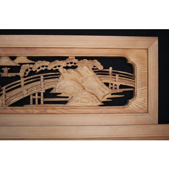 中型 楼閣木彫欄間 2枚1組　R0003 