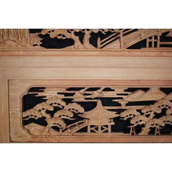 中型 楼閣木彫欄間 2枚1組　R0003 