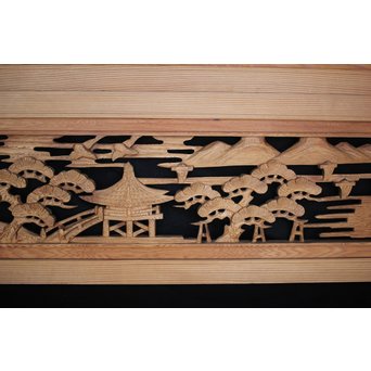 中型 楼閣木彫欄間 2枚1組　R0003 