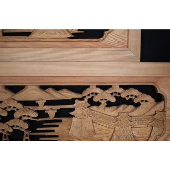 中型 楼閣木彫欄間 2枚1組　R0003 