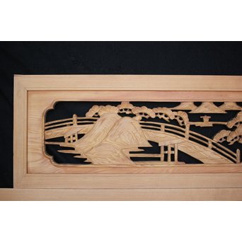 中型 楼閣木彫欄間 2枚1組　R0003 