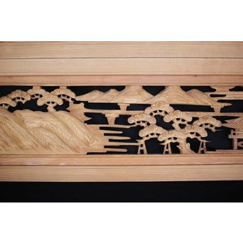 中型 楼閣木彫欄間 2枚1組　R0003 