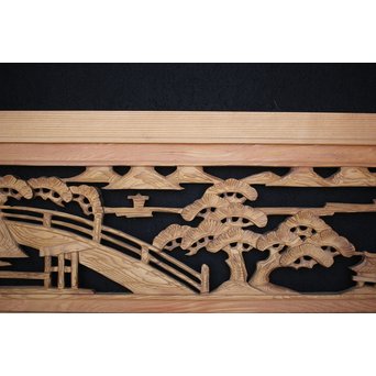 中型 楼閣木彫欄間 2枚1組　R0003 